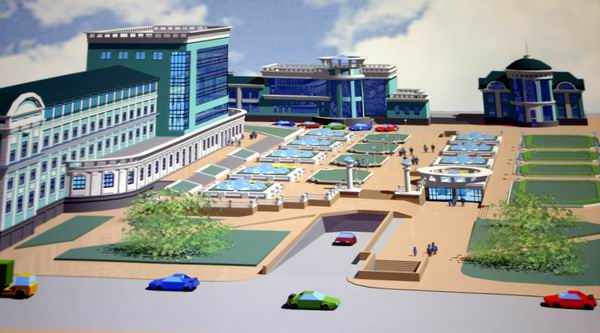 Вид на почтамт и пригородный павильон с пр. Маркса (проект) Вид на почтамт и пригородный павильон с пр. Маркса (проект)