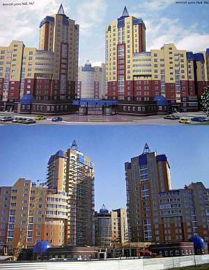 Мкрн. "Кристалл": сверху - проект, снизу - реализация