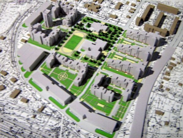 Модель застройки, вид с ул. Сибирской Модель застройки, вид с ул. Сибирской