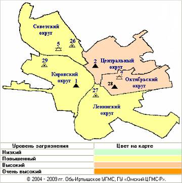 Карта загрязнения воздуха Омска Карта загрязнения воздуха Омска