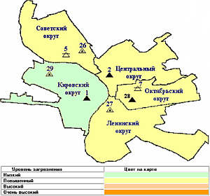 Карта загрязнения по округам