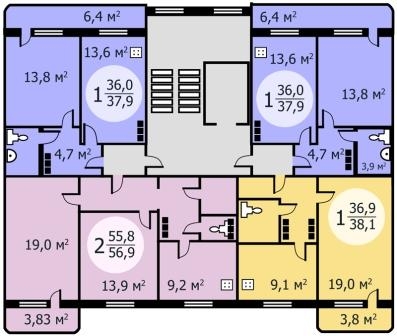 Планировка квартир в блок-секции P