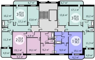 Планировка квартир в блок-секции PM