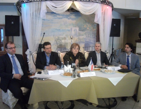 Олег Даутов, Юрий Чащин, Татьяна Еременко, Николай Артемьев, Виктор Иссерс на пресс-завтраке в ресторане &quot;Сенкевич&quot;