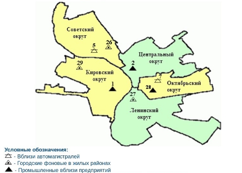 Уровень загрязнения по районам Омска
